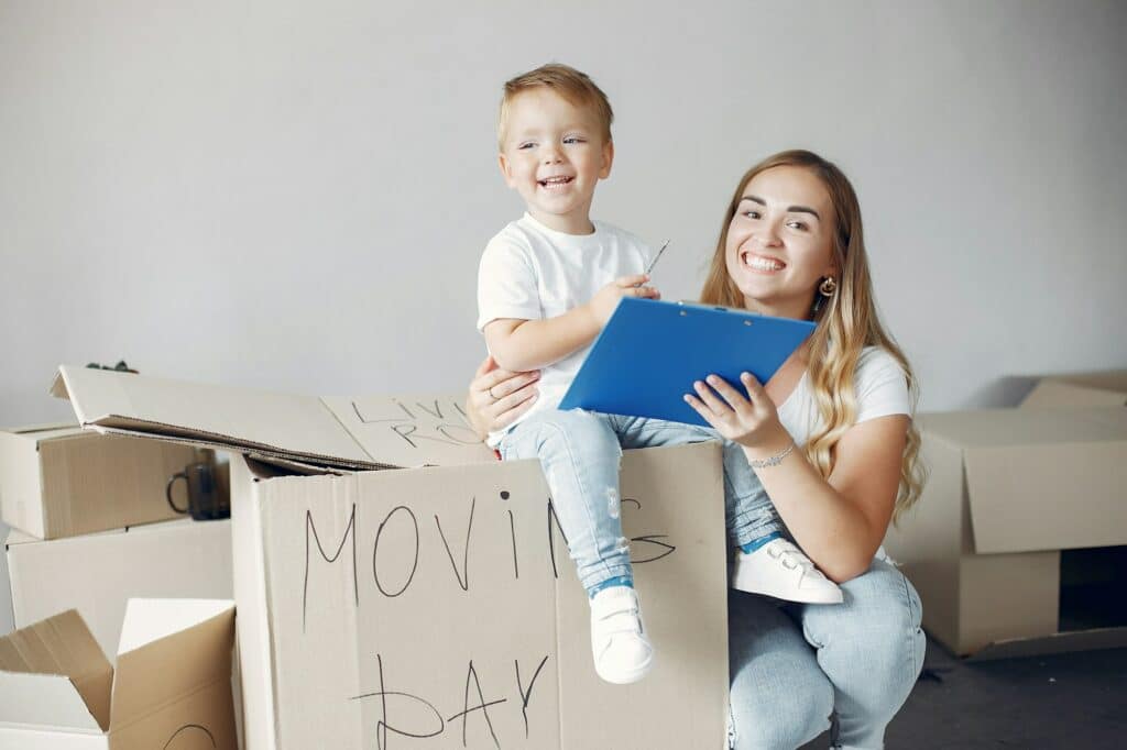 Family moving and using a boxes